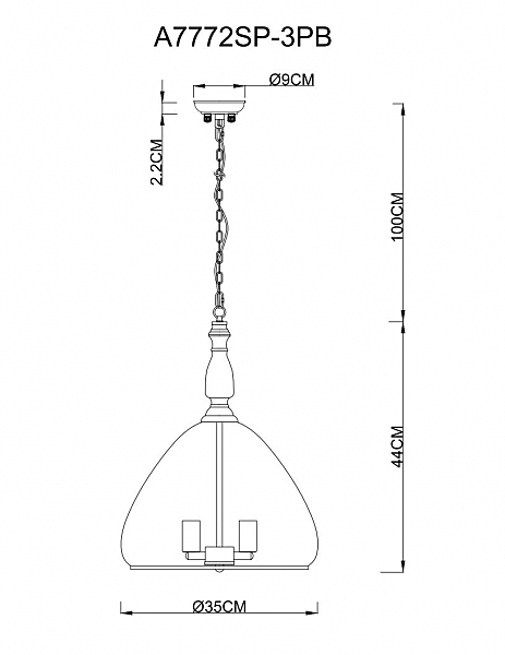 Светильник подвесной Arte Lamp Bell A7772SP-3PB