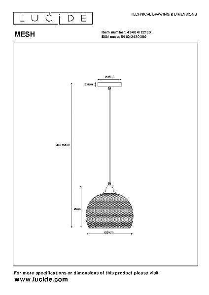 Светильник подвесной Lucide Mesh 43404/22/30