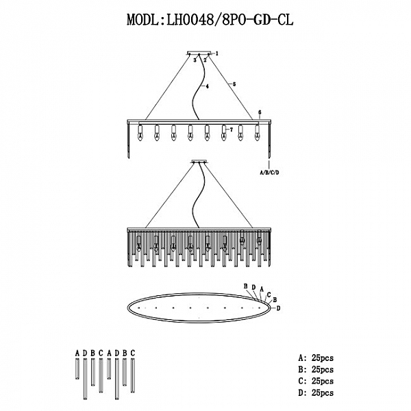 Подвесная люстра Lumien Hall Dzhillian LH0048/8PO-GD-CL