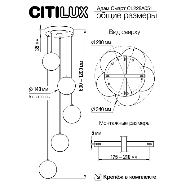 Светильник подвесной Citilux Адам Смарт CL228A051