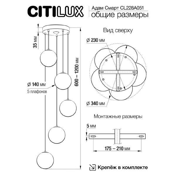 Светильник подвесной Citilux Адам Смарт CL228A051