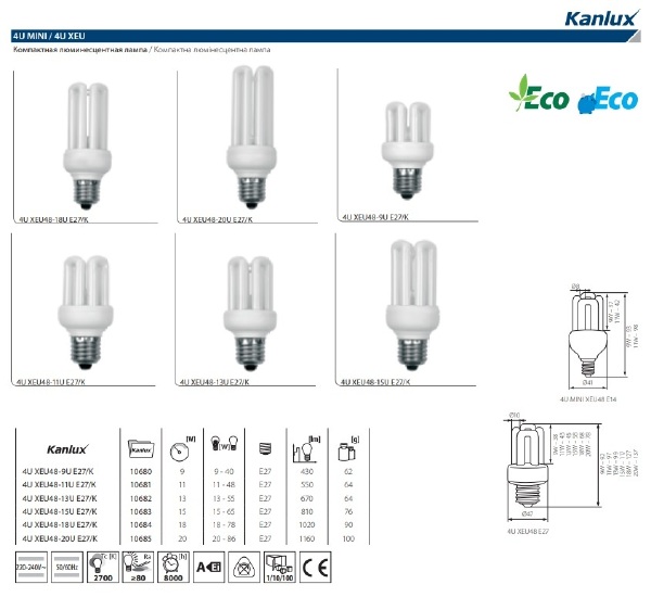 Лампа люминесцентная Kanlux 4U 10681